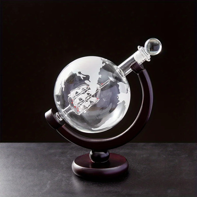 Globo decanter de Vidro com Suporte de Madeira e 2 Copos CasaMorale