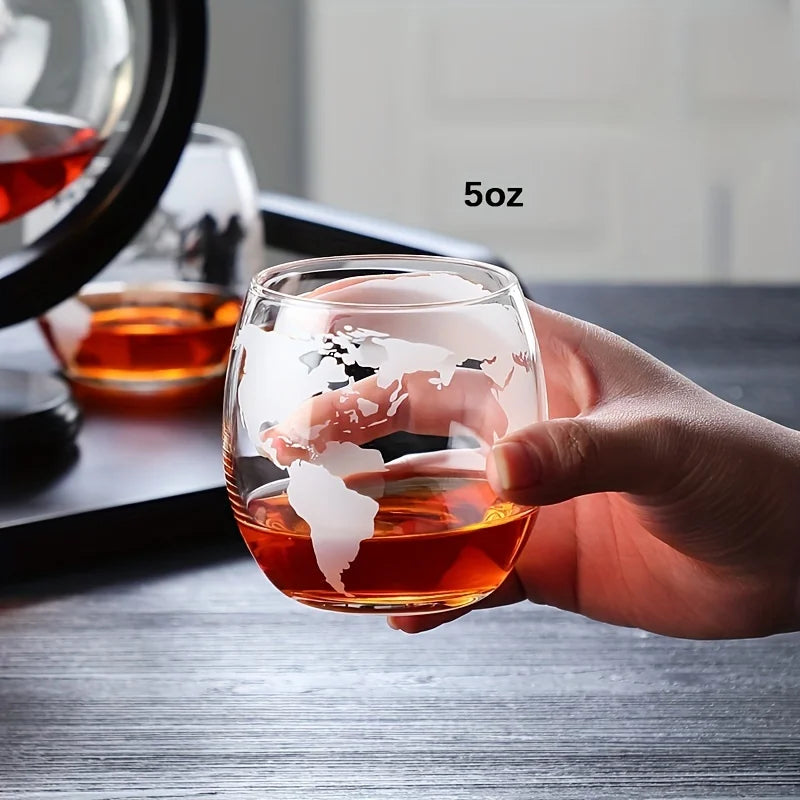 Globo decanter de Vidro com Suporte de Madeira e 2 Copos CasaMorale